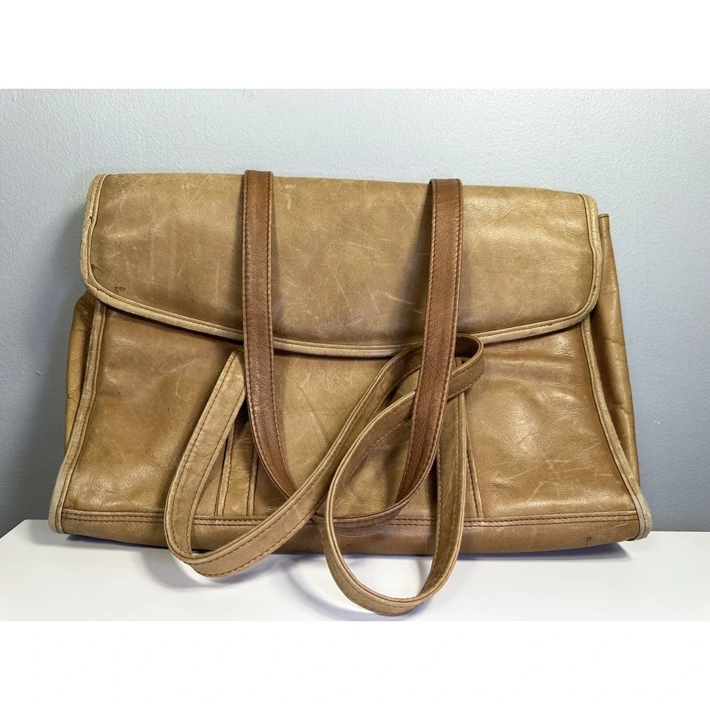 Vintage RENWICK Tan Brown Leather Messenger Bag Shoulder Straps‎